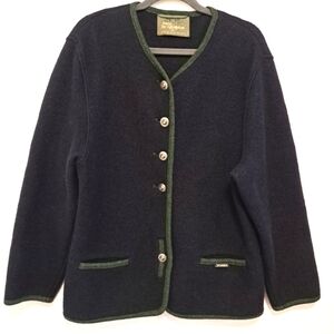 Sigi Scheiber Vintage Boiled Wool Cardigan Sweater Jacket Navy Blue Women's L